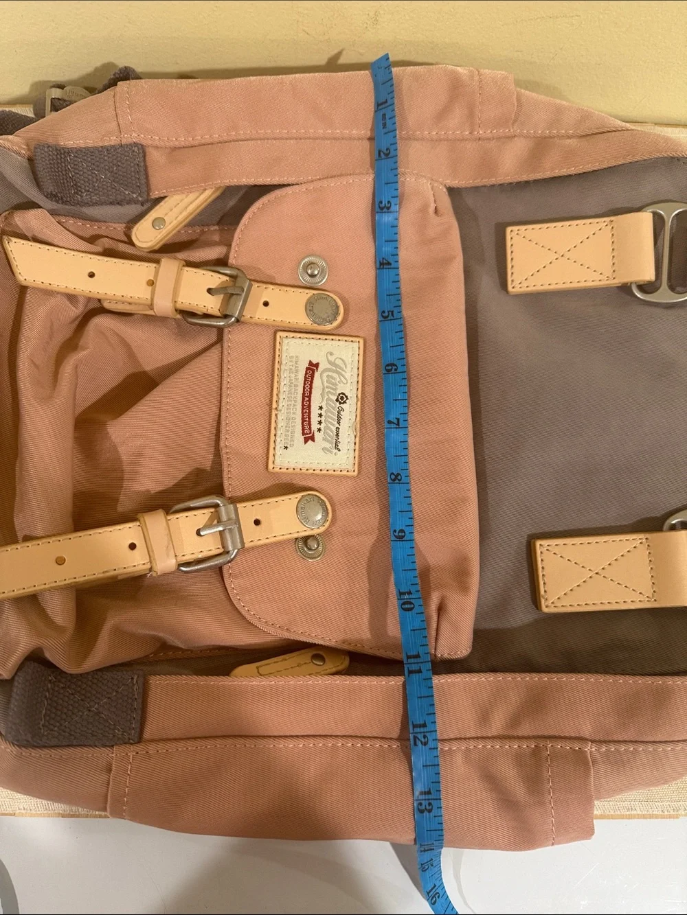 Two-Tone Pink and Gray Canvas Backpack with Leather Trim